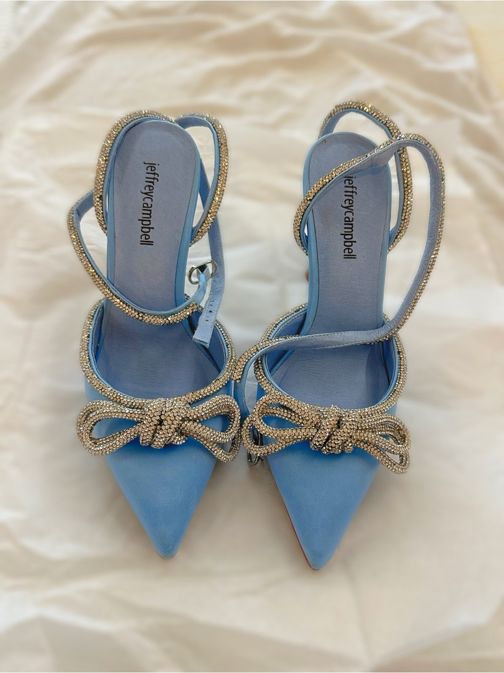 Jeffrey Campbell Women’s Aprèsdouze Heel in Baby Blue Satin size 6.5
